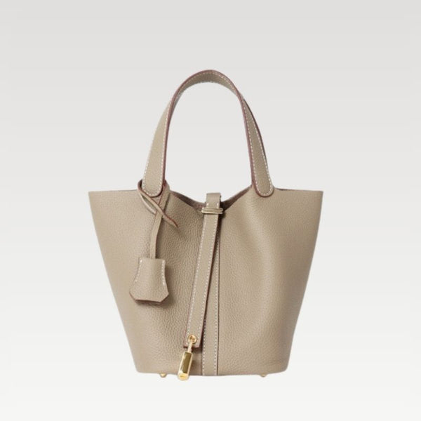 Women's High-Quality Top-Grain Leather Cabbage Basket Bag - Spacious Bucket Tote with Elegant Handfeel